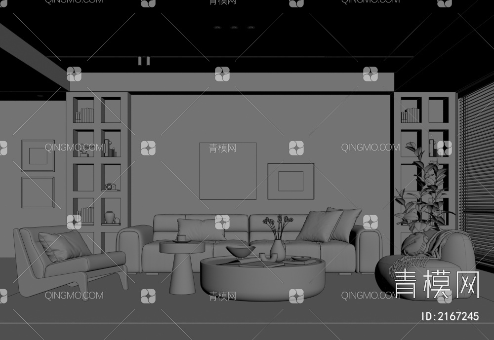 客厅 沙发茶几组合 休闲沙发椅 饰品摆件 背景墙3D模型下载【ID:2167245】