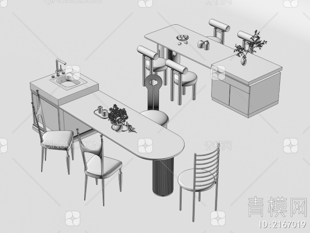 岛台餐桌3D模型下载【ID:2167019】