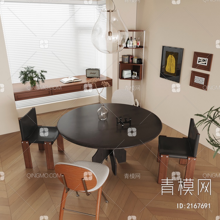 餐厅 餐桌椅 转角柜3D模型下载【ID:2167691】