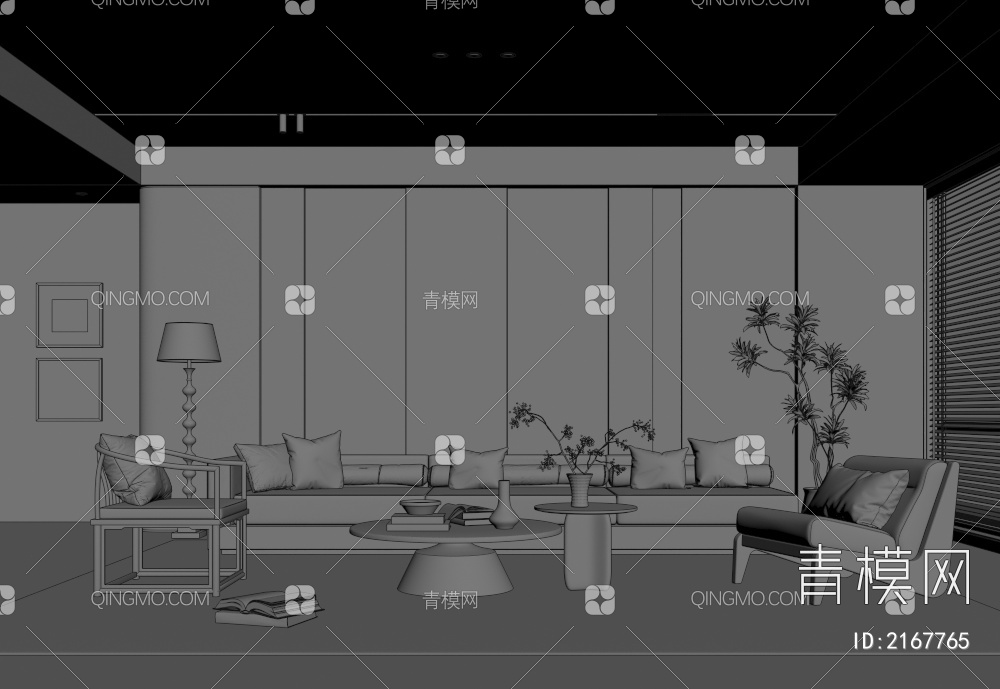 客厅 阳台柜 沙发组合 茶几 沙发背景墙3D模型下载【ID:2167765】