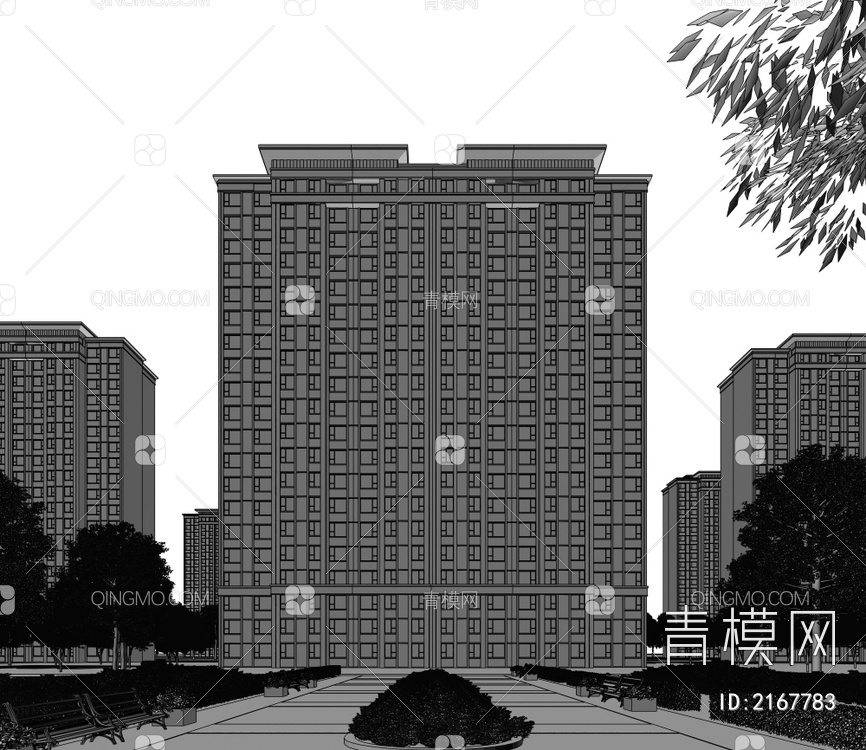 新亚洲 高层 住宅 透视3D模型下载【ID:2167783】
