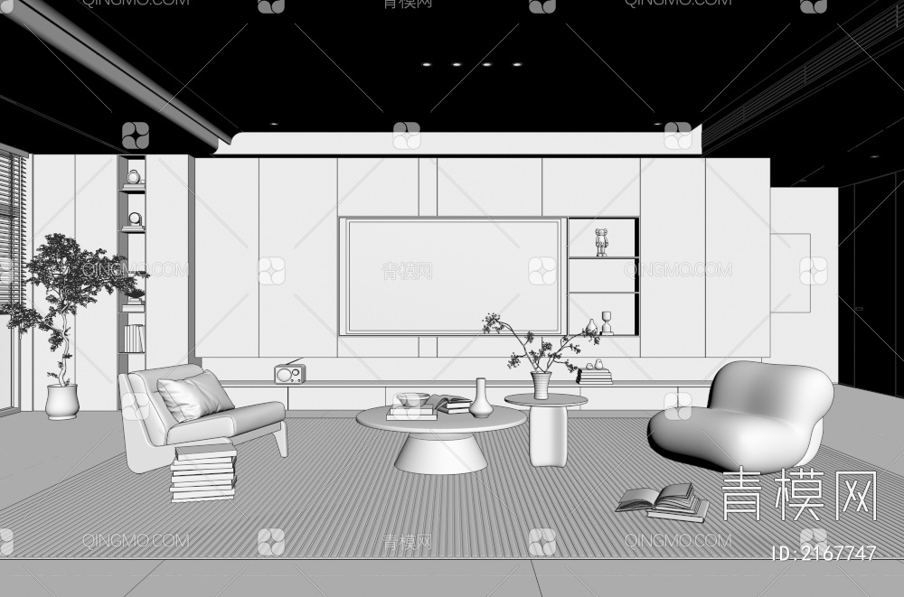 客厅 阳台柜 沙发组合 茶几 沙发背景墙3D模型下载【ID:2167747】