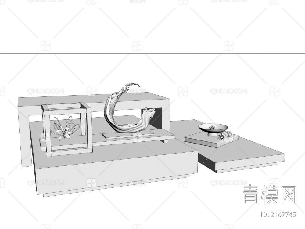 地台式茶几 实木金花摆件3D模型下载【ID:2167745】