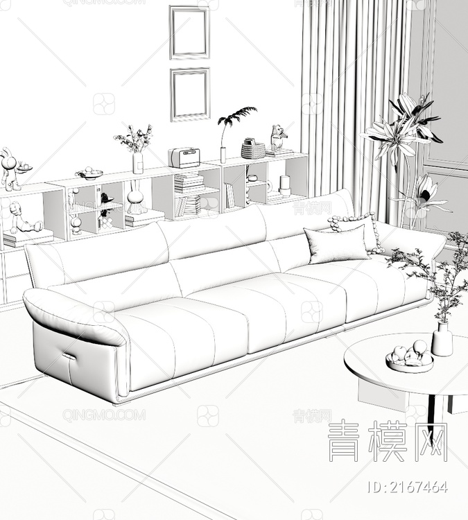 多人位沙发  沙发茶几3D模型下载【ID:2167464】