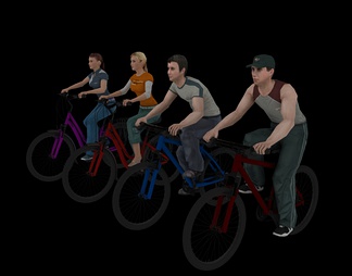 动画骑自行车4人