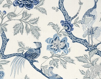 树鸟画花纹布
