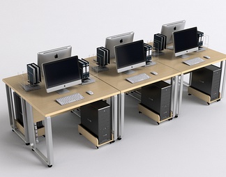 企业办公桌带键盘带电脑带电脑机箱带文件夹