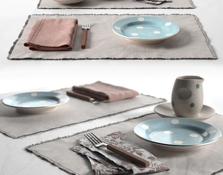 陶瓷盘子叉餐巾布餐具组合