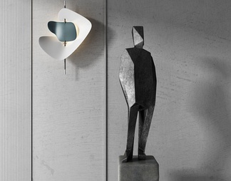金属抽象人物雕塑壁灯组合