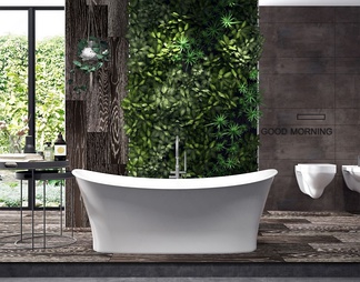 浴缸洁具植物墙组合