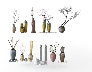 瓷器花瓶花卉雕塑组合