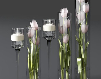 玻璃花瓶郁金香花卉组合
