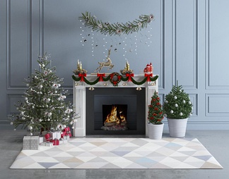 圣诞装饰品树礼物壁炉组合