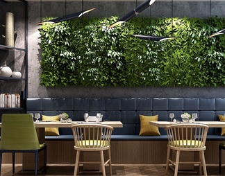 餐厅桌椅组合植物墙