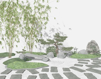 假山松树绿植景观小品 假山松树绿植景观小品SU模型下载【ID:383652】