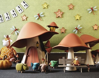 儿童蘑菇房玩具装饰摆件组合