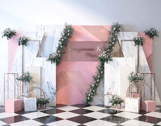 橱窗美陈婚庆婚礼合影区背景墙植物墙展示