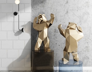 熊抽象雕塑壁灯组合