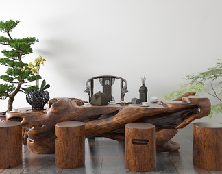 茶桌椅组合 根雕