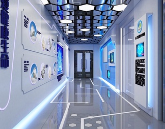 科技展厅 过道 走廊3d模型下载【id:564047】