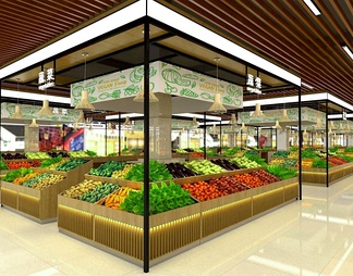 农贸市场 蔬菜 水果 超市货架 猪肉架 五谷杂粮