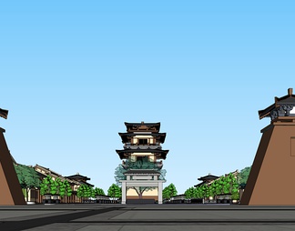 仿汉商业街 仿汉商业街SU模型下载【ID:566425】