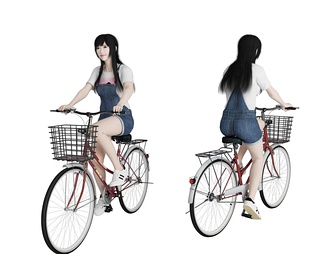 骑车美女人物3D模型3D模型下载【ID:580686】
