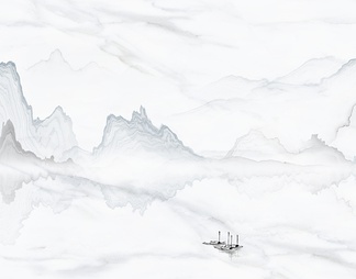 白色大理石山水画 背景墙 水墨画
