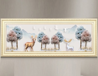 鹿 框画 装饰画
