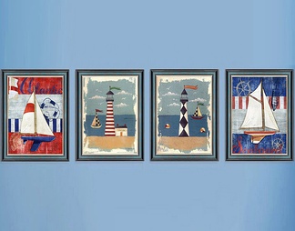 地中海灯塔 帆船装饰画