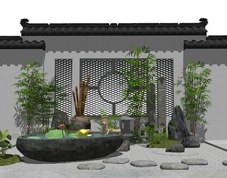 禅意庭院景观枯山水马头墙 禅意庭院景观枯山水马头墙SU模型下载【ID:740856】