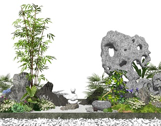景观小品假山石头水景庭院景观植物