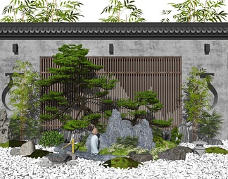 景观小品假山石头景墙水景植物松树庭院景观枯山水 景观小品假山石头景墙水景植物松树庭院景观枯山水SU模型下载【ID:742119】