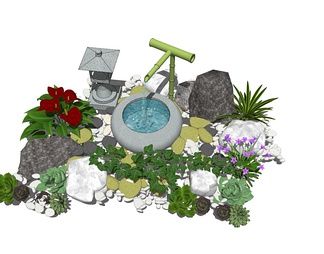 惊鹿水钵组合 水景 庭院小品 惊鹿水钵组合 水景 庭院小品SU模型下载【ID:746007】