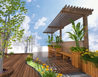屋顶花园景观 廊架