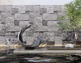 雕塑小品 流水景墙