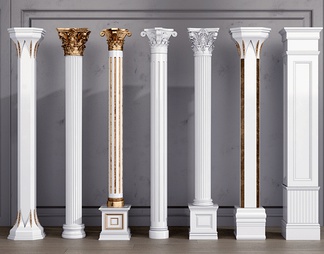 雕花描金罗马柱柱头，
