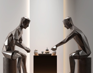人物饮茶雕塑