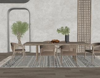 餐厅 餐桌椅 休闲椅 盆栽植物