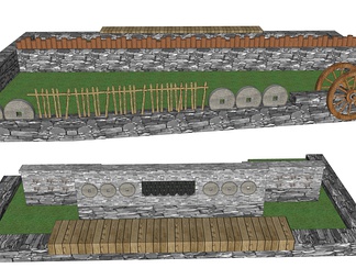 乡村特色青砖种植池、矮墙、景墙