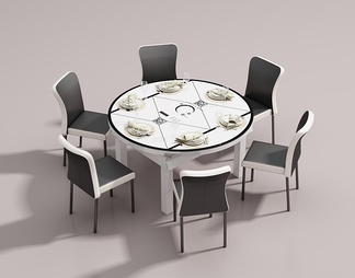 餐桌椅组合 餐椅 靠背椅 圆形餐桌
