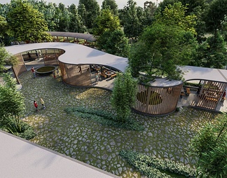 室外休息区 室外烧烤 景观廊架 景观构筑物 景观建筑 乡村建筑su模型