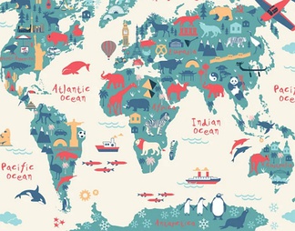 世界地图儿童房壁纸壁布