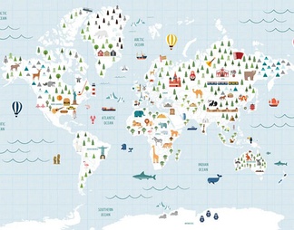 世界地图儿童房壁纸壁布
