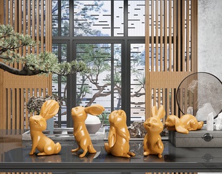 兔子雕塑摆件组合