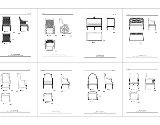 家具（单椅，贵妃椅，装饰柜，条案，构件，角花）平，立，侧面图库