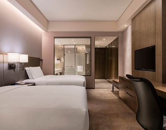 希尔顿酒店标准双床房CAD详细施工图  酒店客房