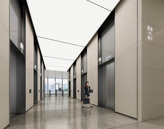 某办公大楼大堂公区标准层电梯间CAD施工图+效果图  大堂 公区 标准层 电梯间