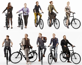 骑自行车的男女人物