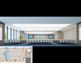 某办公楼会议层CAD施工图+效果图 大会议室 学术报告厅 多功能厅 小会议室